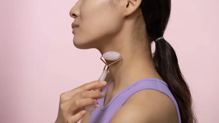 Skincare benefits of ice rollers being used on neck, self love